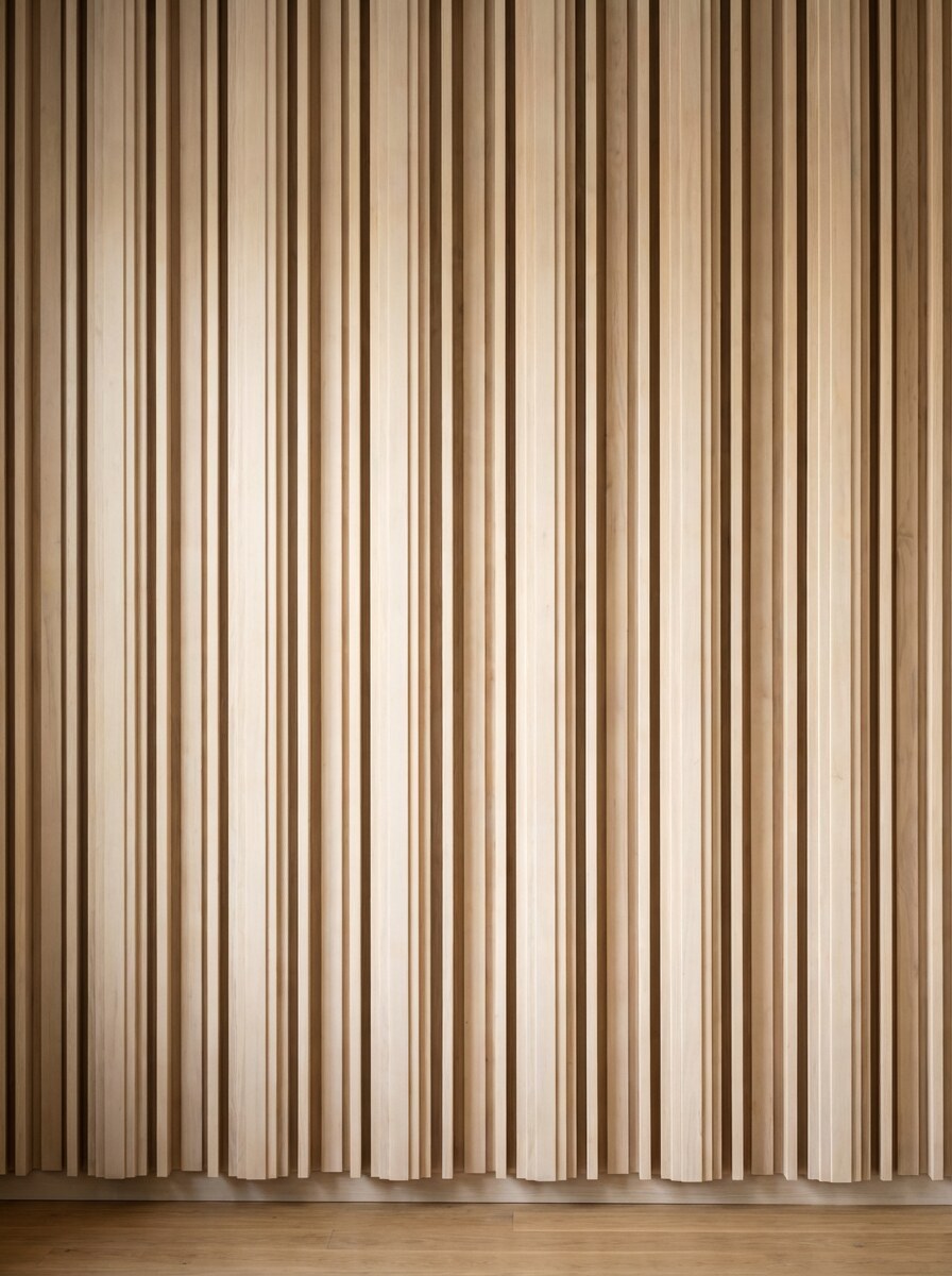Vertical wood slat acoustic panelling