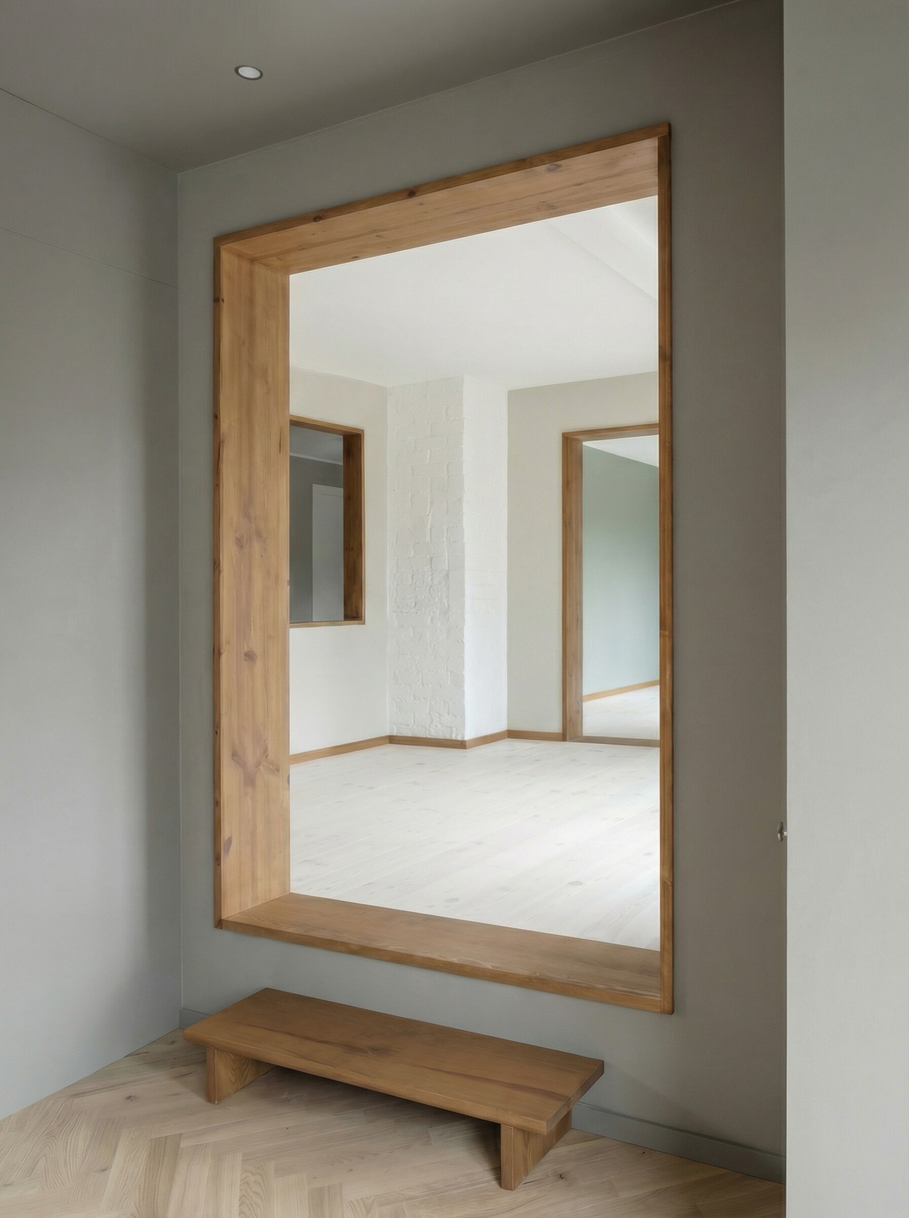 Curved wood reveal under stair
